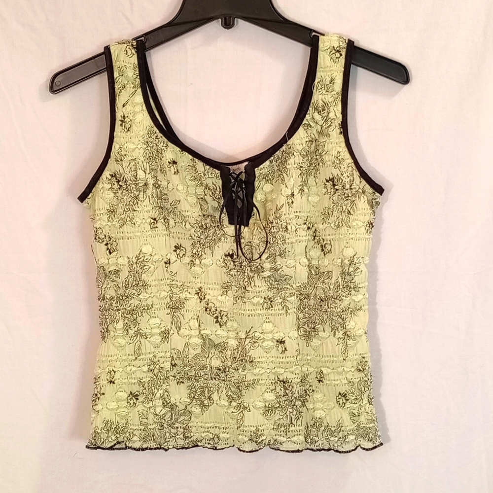 Vintage Y2K Dress Barn Light Green Floral Top Fairy Women's Size Medium